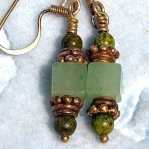 Vintage Earrings Green Aventurine,bJasper stones Pierced new wires & stoppers